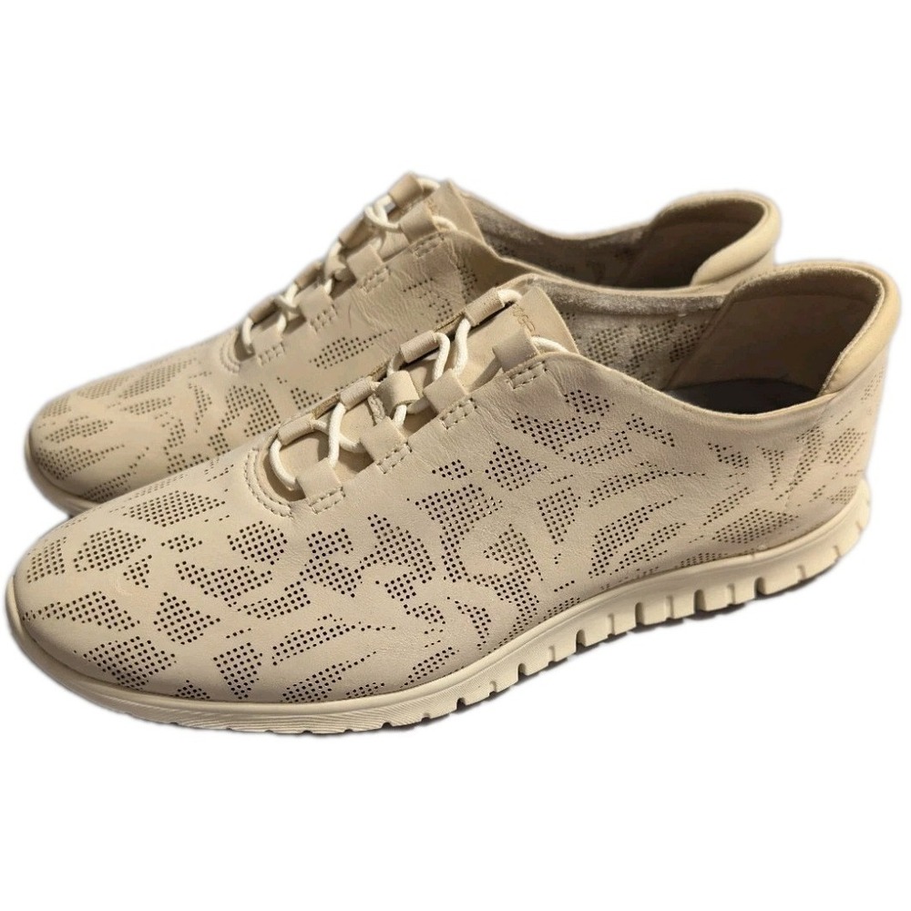 Cole Haan Zerogrand Womens 9 Ivory Perforated Leather Sneakers Oxfords Shoes